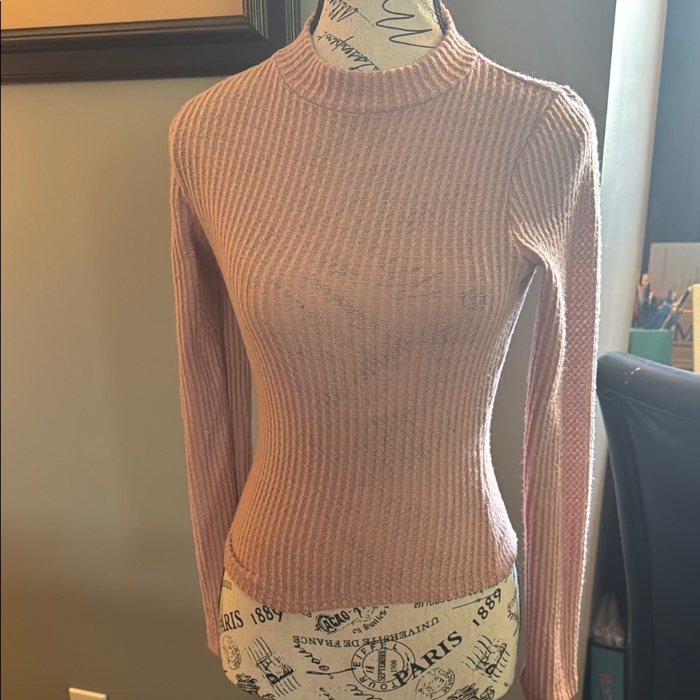 Lulu's Fitted Pink Ribbed Long Sleeve Top